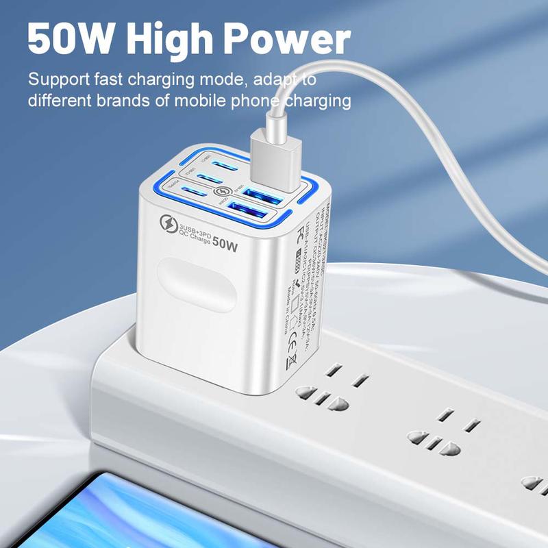 Portable Multi Port Charging Station 50W, 6-Port USB C & USB A