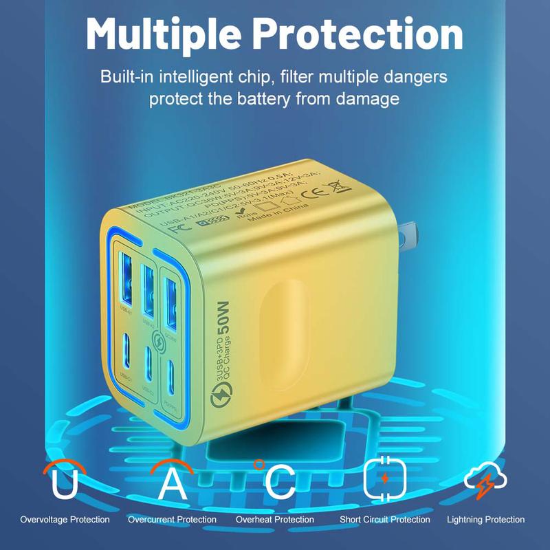 Portable Multi Port Charging Station 50W, 6-Port USB C & USB A