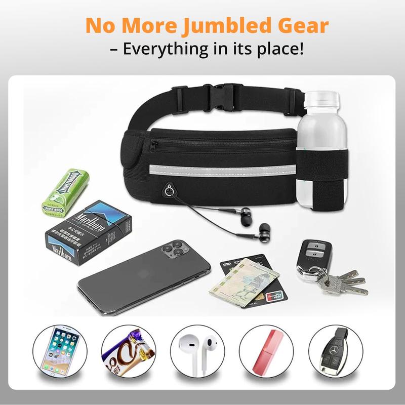 StridePack™ Running Belt - Portable Running Belt with Water Bottle Holder, Waterproof Phone Pocket & Reflective Safety Strip