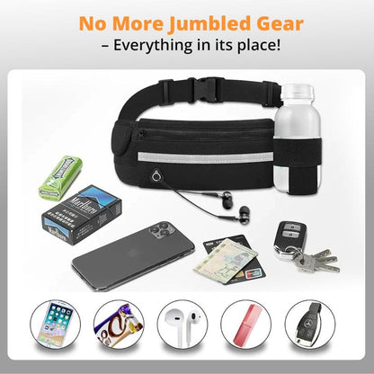 StridePack™ Running Belt - Portable Running Belt with Water Bottle Holder, Waterproof Phone Pocket & Reflective Safety Strip