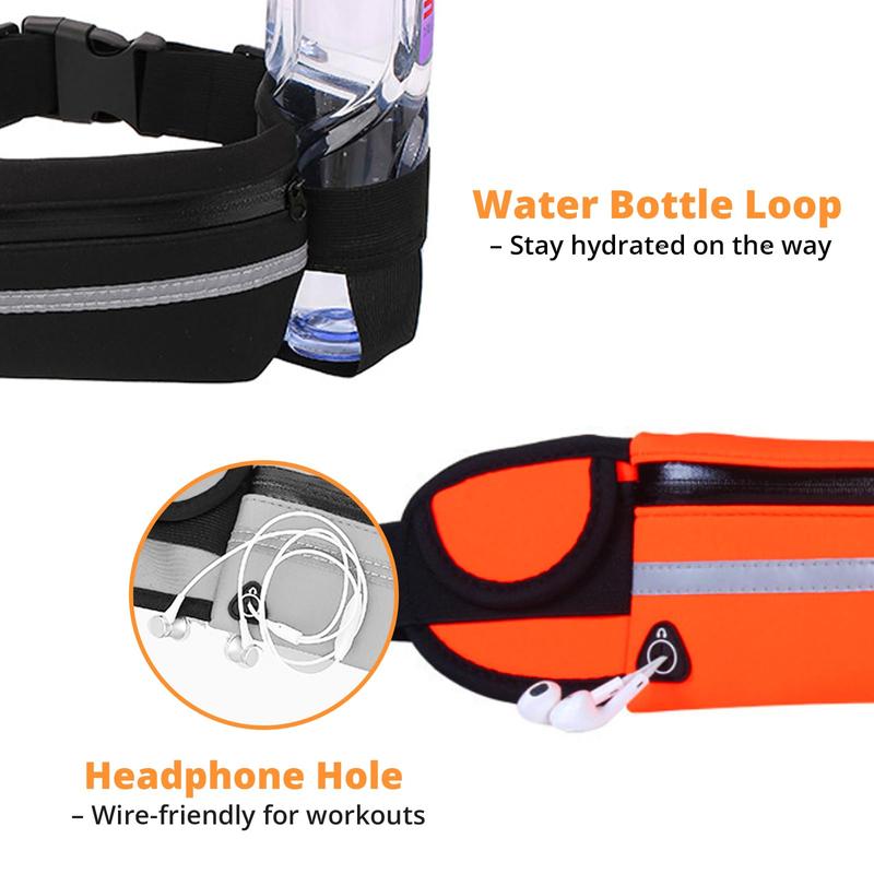 StridePack™ Running Belt - Portable Running Belt with Water Bottle Holder, Waterproof Phone Pocket & Reflective Safety Strip